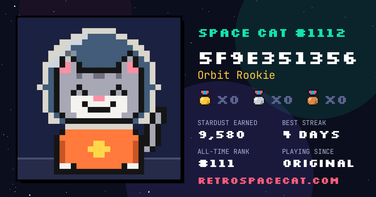 Space Cat card for 5f9e351356: Space Cat #1112